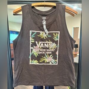 Vans Dark Grey Tee with Multicolor Floral Accent